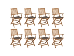 Sillas plegables de exterior de acacia maciza de 8 piezas con cojines DKD Home Decor