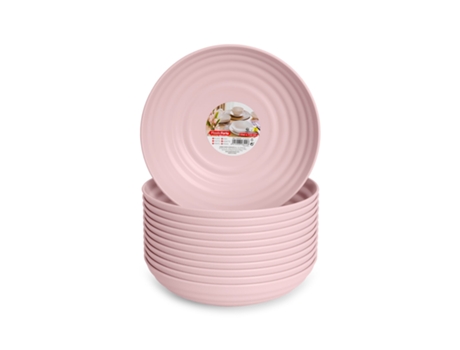 Juego de 12 Platos Semi Hondos 19 cm Reutilizables. Ideal Fiestas. Rosa PLASTIC FORTE