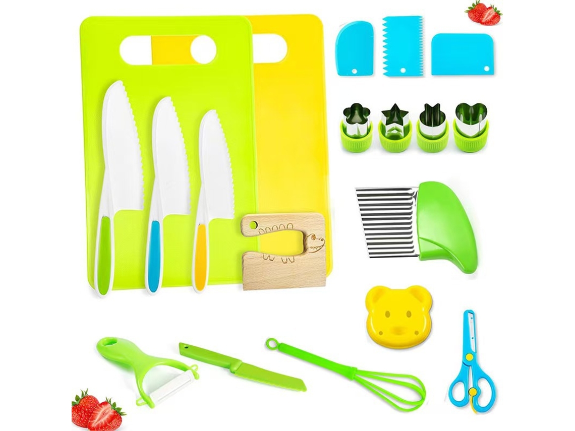 Set de Cubiertos Infantiles, Ideal Para Educación Infantil, Herramienta Segura Para Cortar Verduras. Set De 19 Piezas, Estilo A