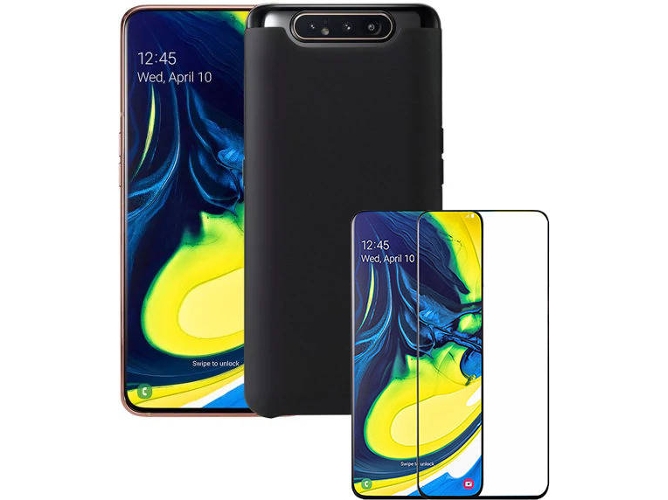 Kit Carcasa y Protector de Cristal 5D Full Cover Samsung Galaxy A80 Silicona Negro