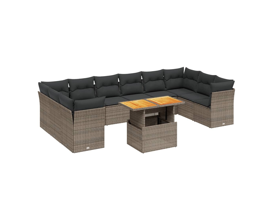 Conjunto de 11 sofás de jardín con cojines de mimbre, patas grises, EXCLUSIVA MAISON
