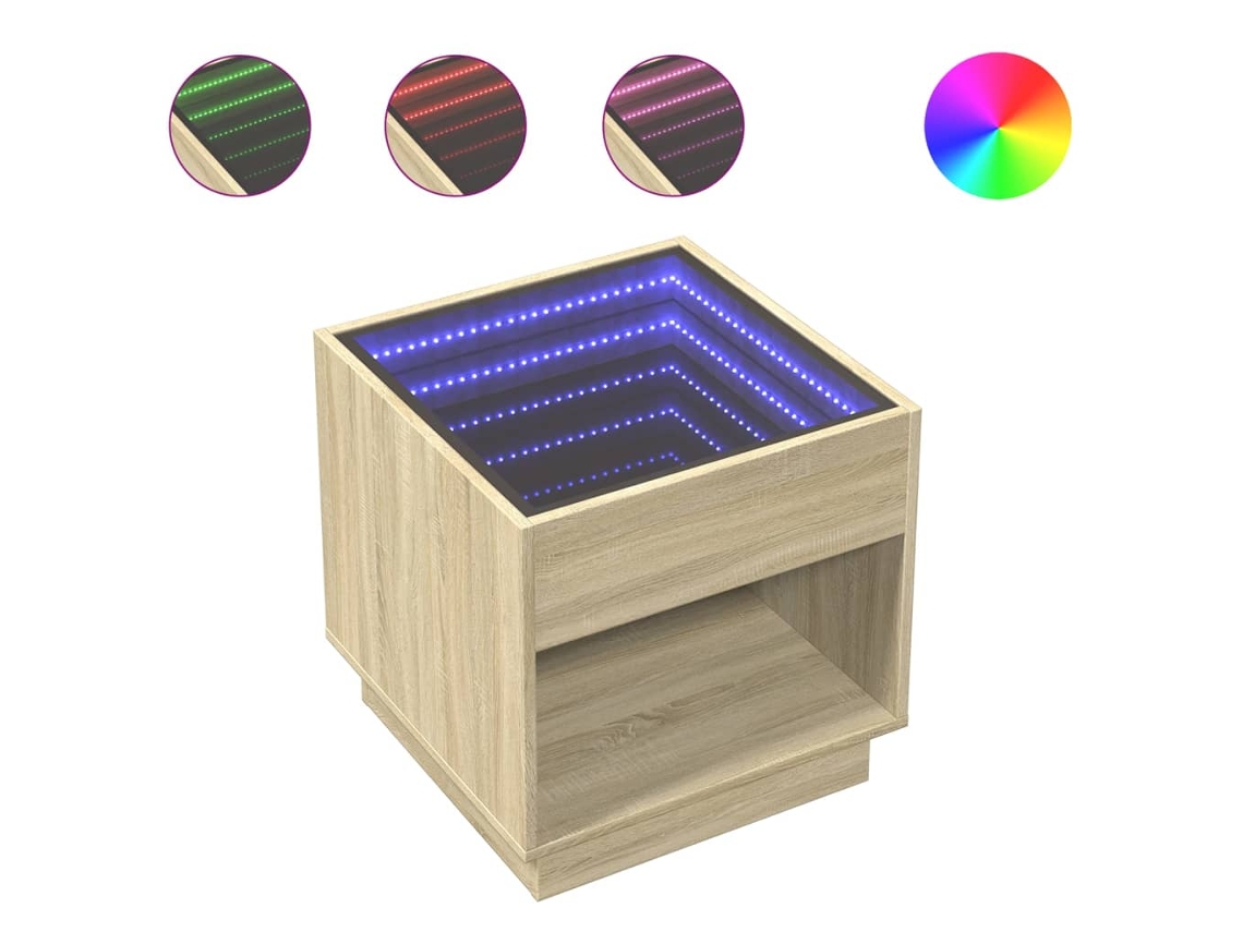 Mesa de centro Infinity Sonoma de roble con luces LED MAISON EXCLUSIVE (50x50x50 cm)