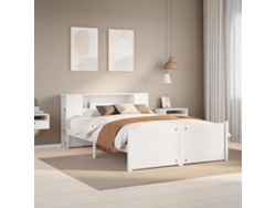 Cama Con Estantería Sin Colchón Madera Maciza Blanca 160x200 Cm