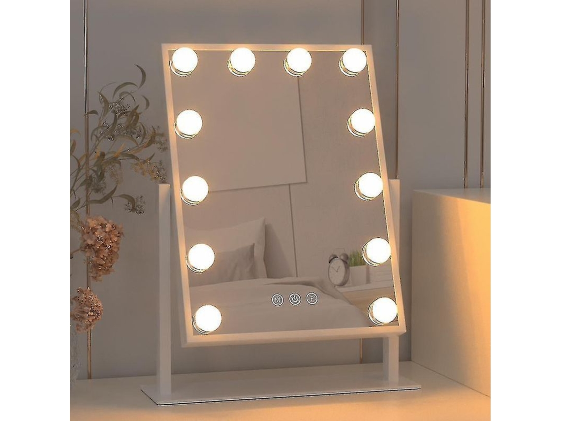 Espejo De Tocador Estilo Hollywood De Bestbebetter, 52x42cm, Con 12 Luces Led, Luz Ajustable, Acero Inoxidable, Estilo Elegante.