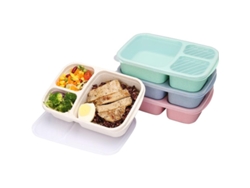 Juego de 4 loncheras Bento con 3 compartimentos para adultos: recipientes reutilizables para alimentos, ideales para el trabajo y los viajes.