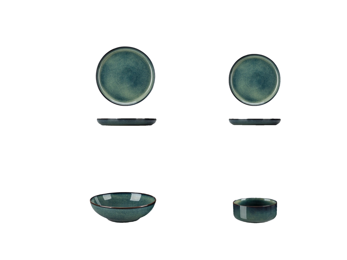 Juego de vajilla Green Stone, juego completo de vajilla, diseño ecológico, 24 piezas