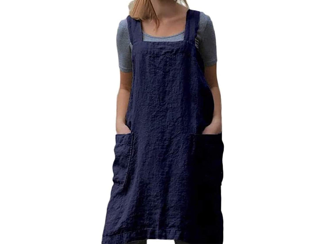 Delantal Largo De Algodón Y Lino, Vestido Casa Round, Holgado