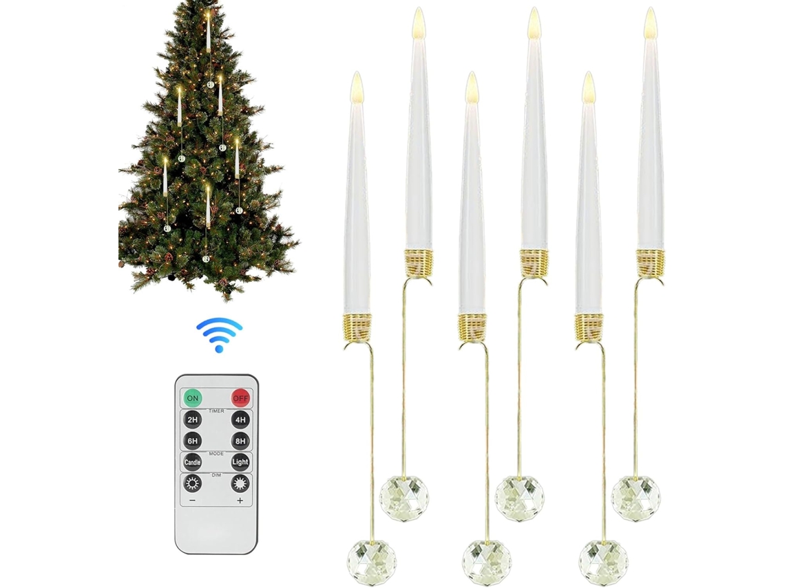 Velas navideñas eléctricas con control remoto para árboles de Navidad, 6 adornos LED para fiestas, Gokoco