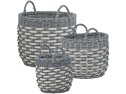 Conjunto De 3 Vasos De Vime Beliani Gefira De Ratan Sintético Cinzento 49x49x50