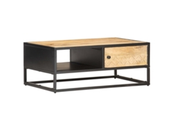 Mesa de Centro de Apoyo con Puerta Tallada 90X55X36 Cm Madera Rugosa