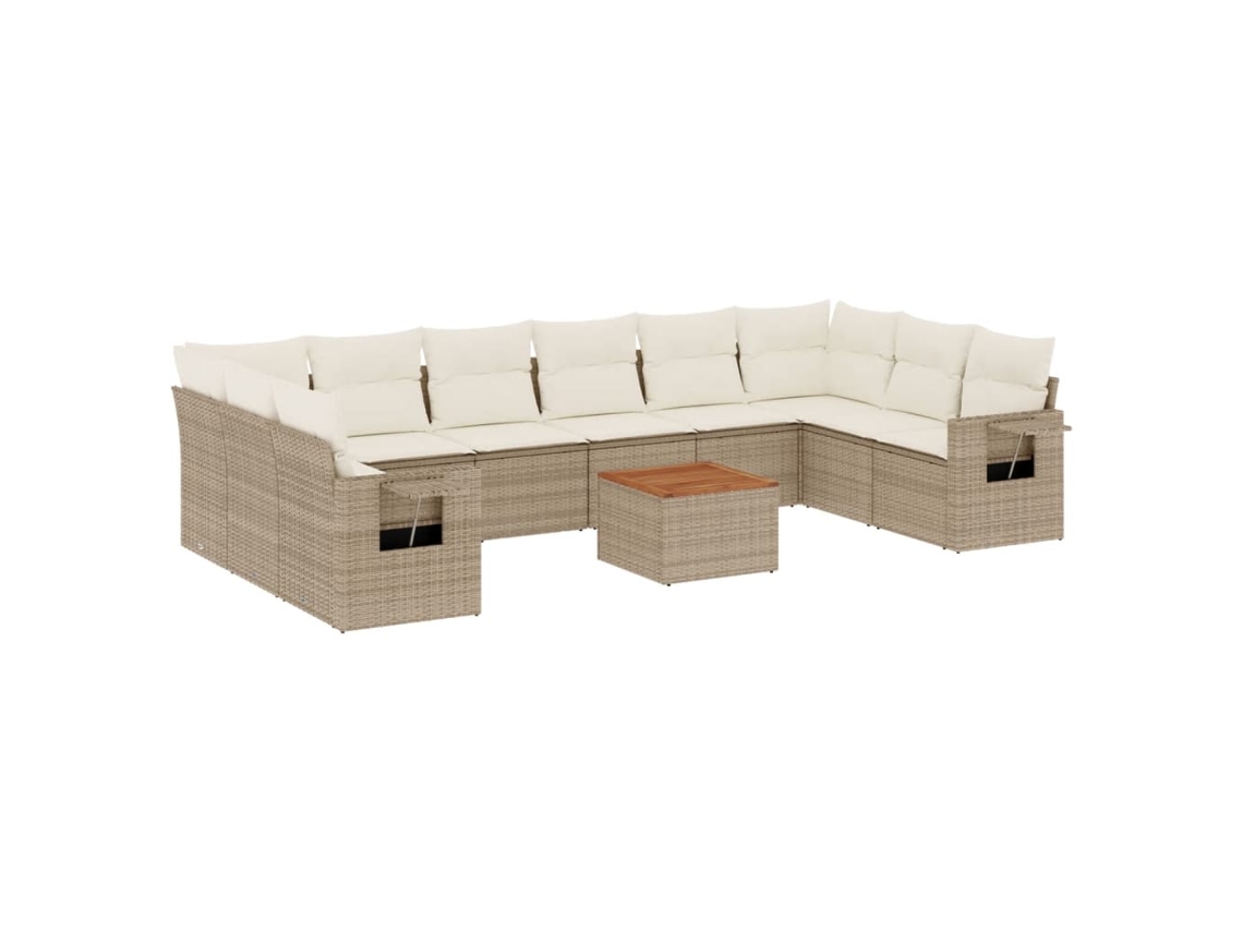 Maison Exclusive - Conjunto de sofá de jardín de 11 piezas con cojines de mimbre, color beige