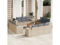 Conjunto de sofá de jardín de 13 piezas con cojines, mimbre sintético beige, Dkd Home Decor
