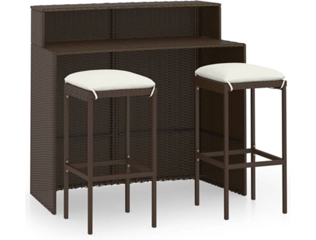 Conjunto 3 de muebles de bar para jardín VIDAXL y cojines marrón