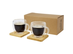 Dos Tazas De Vidrio De Doble Pared De 250 Ml Con Posavasos De Bambú "manti"