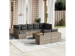 Conjunto de sofá de jardín de 10 piezas con cojines, ratán gris, DKD Home Decor