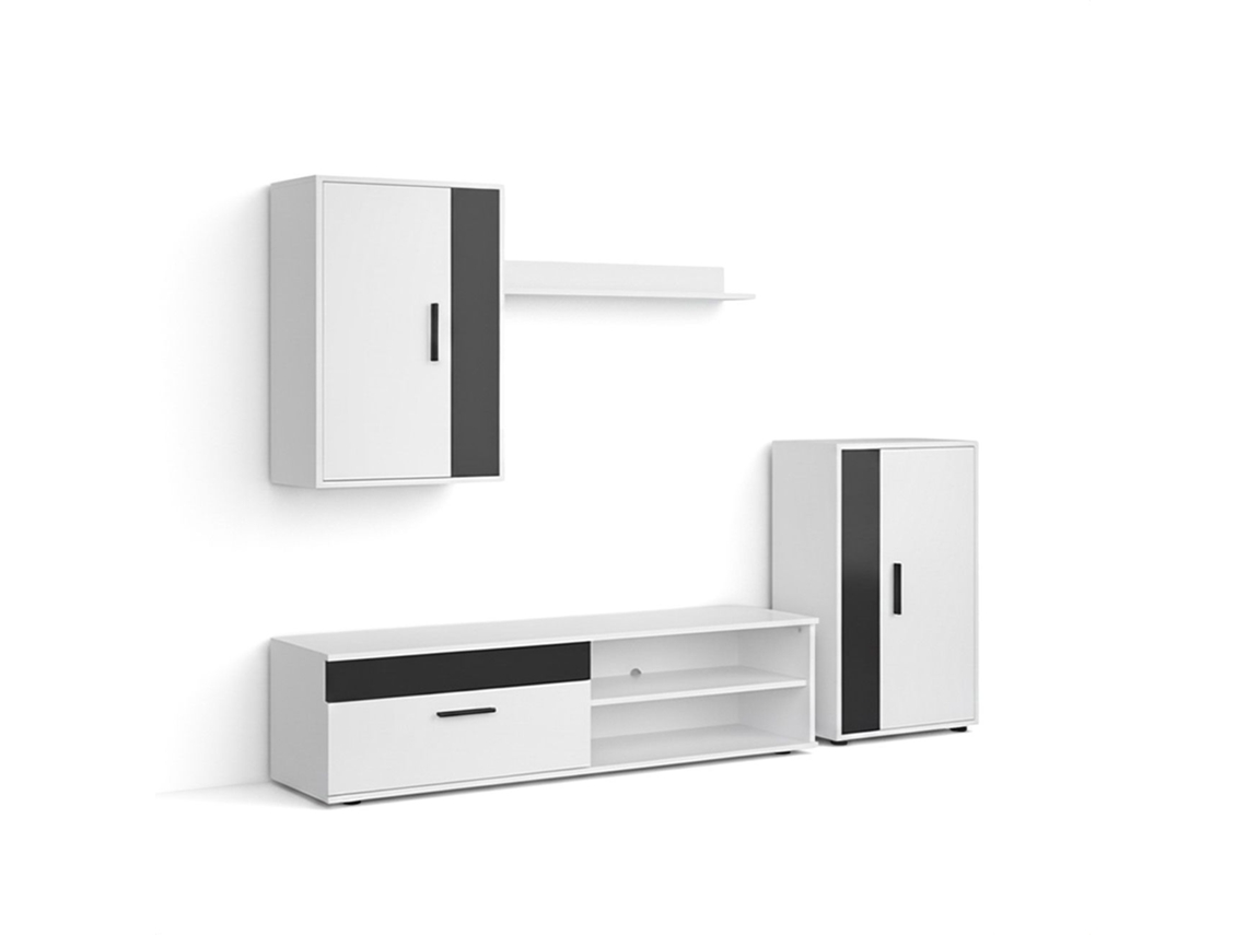 Salón modular con mueble TV 140 cm Lunet Blanco Artik (Blanco Mate) - Negro 140 x 36,2 x 35 cm