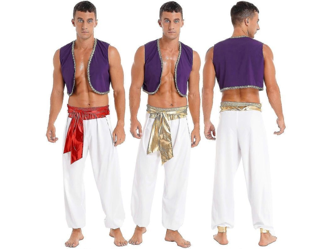 Disfraz De Príncipe Mítico De Aladdín Para Hombre Con Chaleco De Lentejuelas Y Pantalones Con Cinturón Para Halloween Y Carnaval.