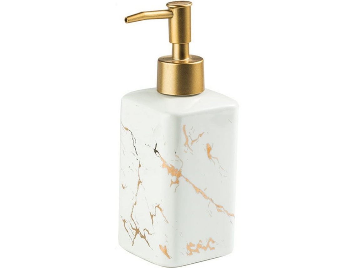 2026-dispensador De Jabón De Cerámica Con Incrustación De Oro Y Mármol Para Baño Y Cocina (blanco)