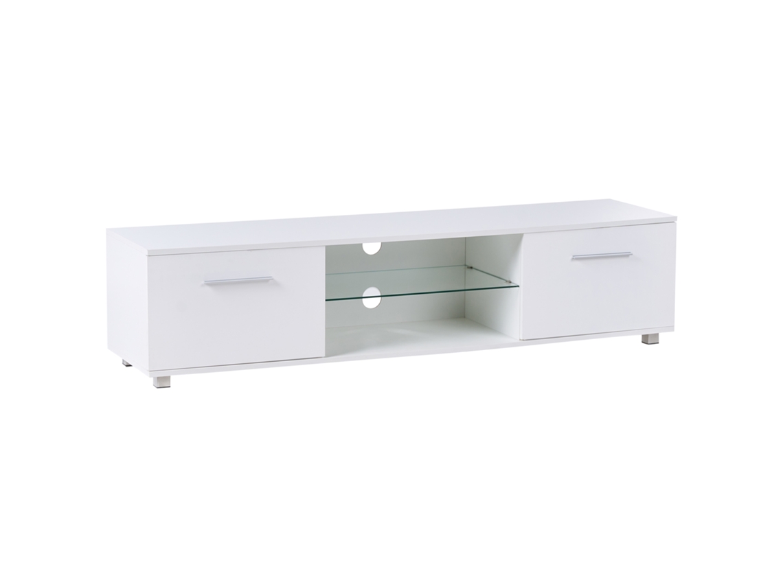 Mueble de TV con iluminación LED, Beliani Banff, MDF blanco, 160x40x38 cm