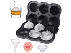 Bandeja Para Cubitos De Hielo Con Tapa, Moldes Para Cubitos De Hielo Con Forma De Rosa Y Diamante Para Cócteles Y Whisky Oscuro.
