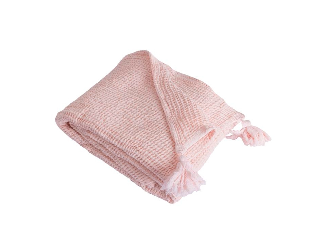 Manta Plaid 100% Algodón Rosa Palo Borlas 130x170cm Arniska