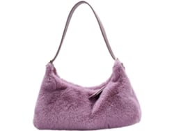 Bolso De Hombro De Felpa Morada Cálida Para Mujer Con Cremallera, Diseño De Moda Versátil.