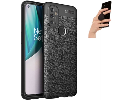 Funda y Popsocket para OnePlus Nord N100 PHONESHIELD Rugged Leather Anti Choque Negro