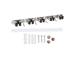 Escoba/fregona de pared de acero inoxidable con 5 ranuras y 4 ganchos.
