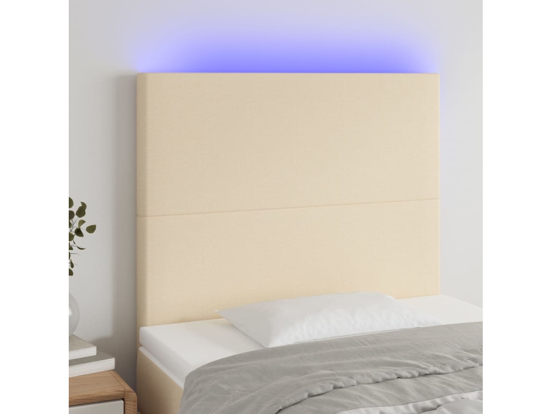 Cabecero De Cama | Panel De Cabecero Con Luces Led Tela Crema 80x5x118/128 Cm