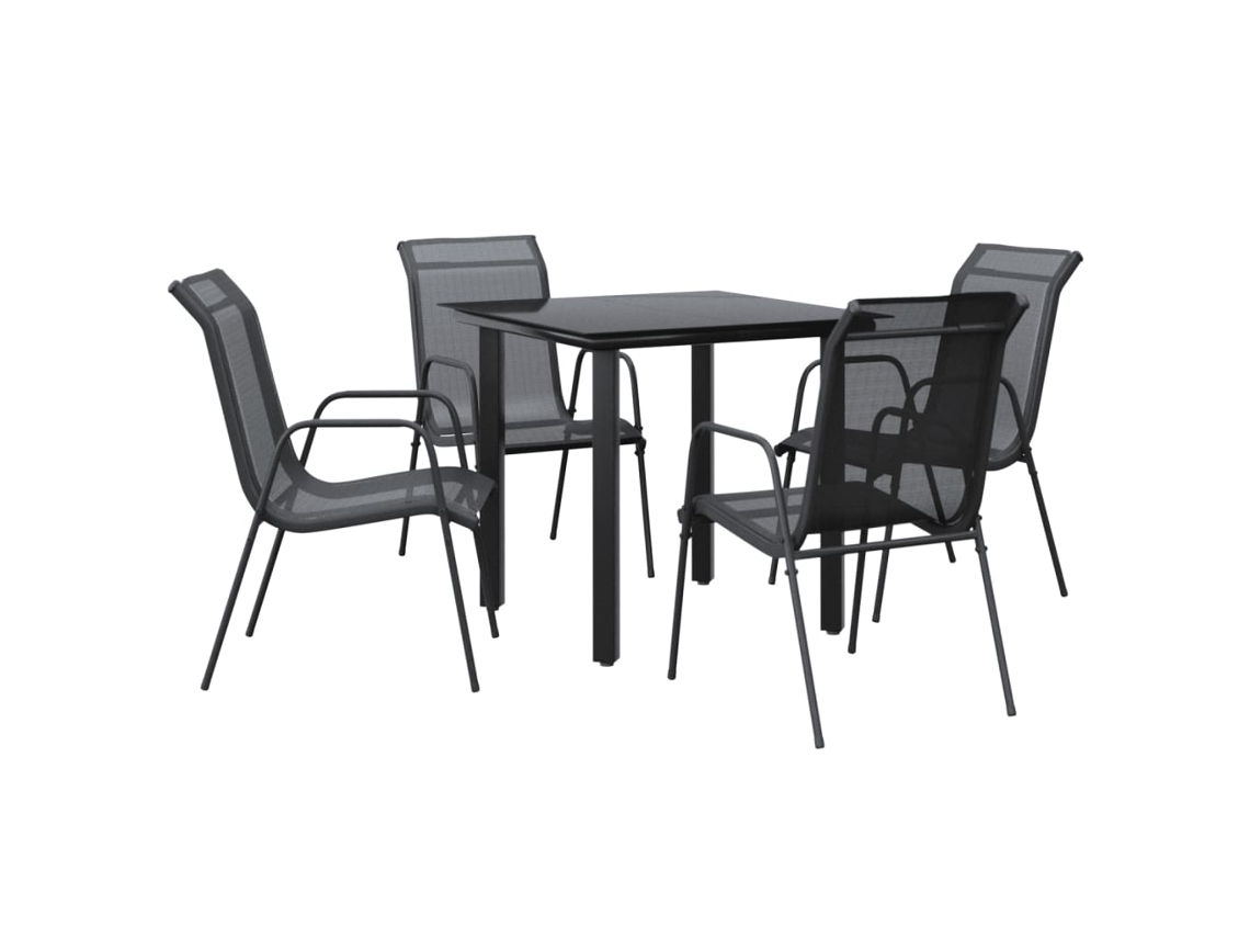 Juego de comedor para jardín 5 piezas acero y textilene negro VIDAXL