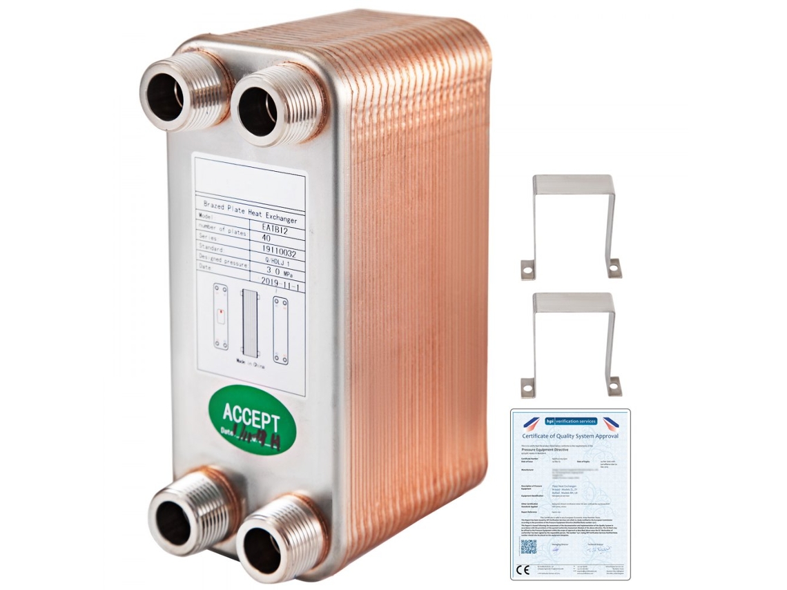 Intercambiador de calor de 40 placas en acero inoxidable y cobre para sistemas industriales Tekmaquinas