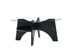 Mesa de centro redonda de 80 cm de diámetro, cristal seguro, madera negra, Ziwei Store