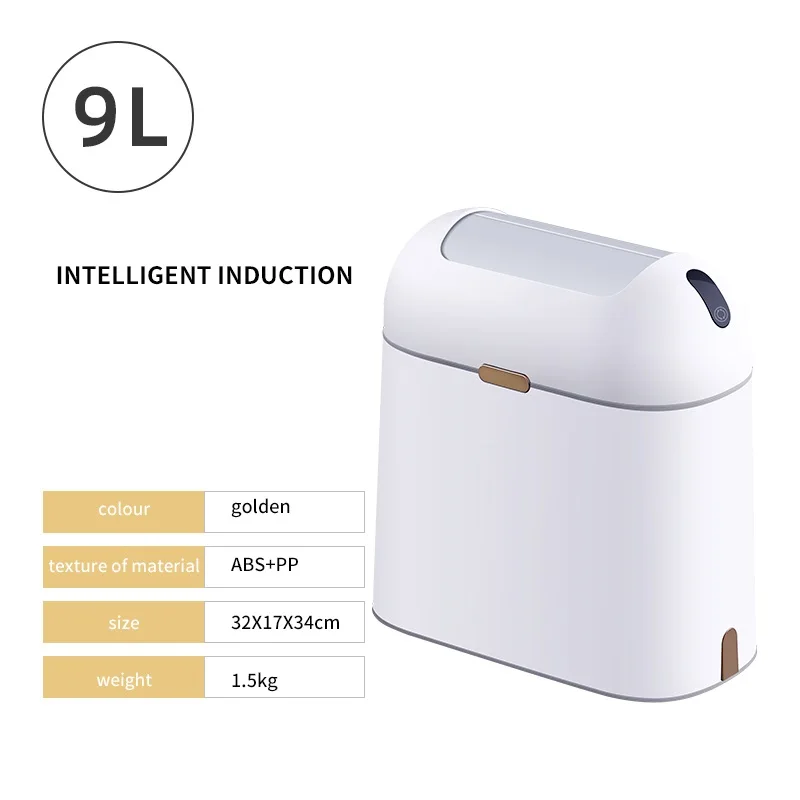 Bote de basura inteligente con sensor potente (batería dorada de 9 L) para cocina, baño e inodoro.