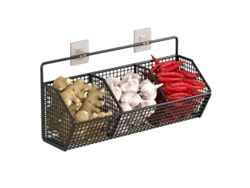 Cesta de pared con ganchos, organizador de cocina de metal Tommy01