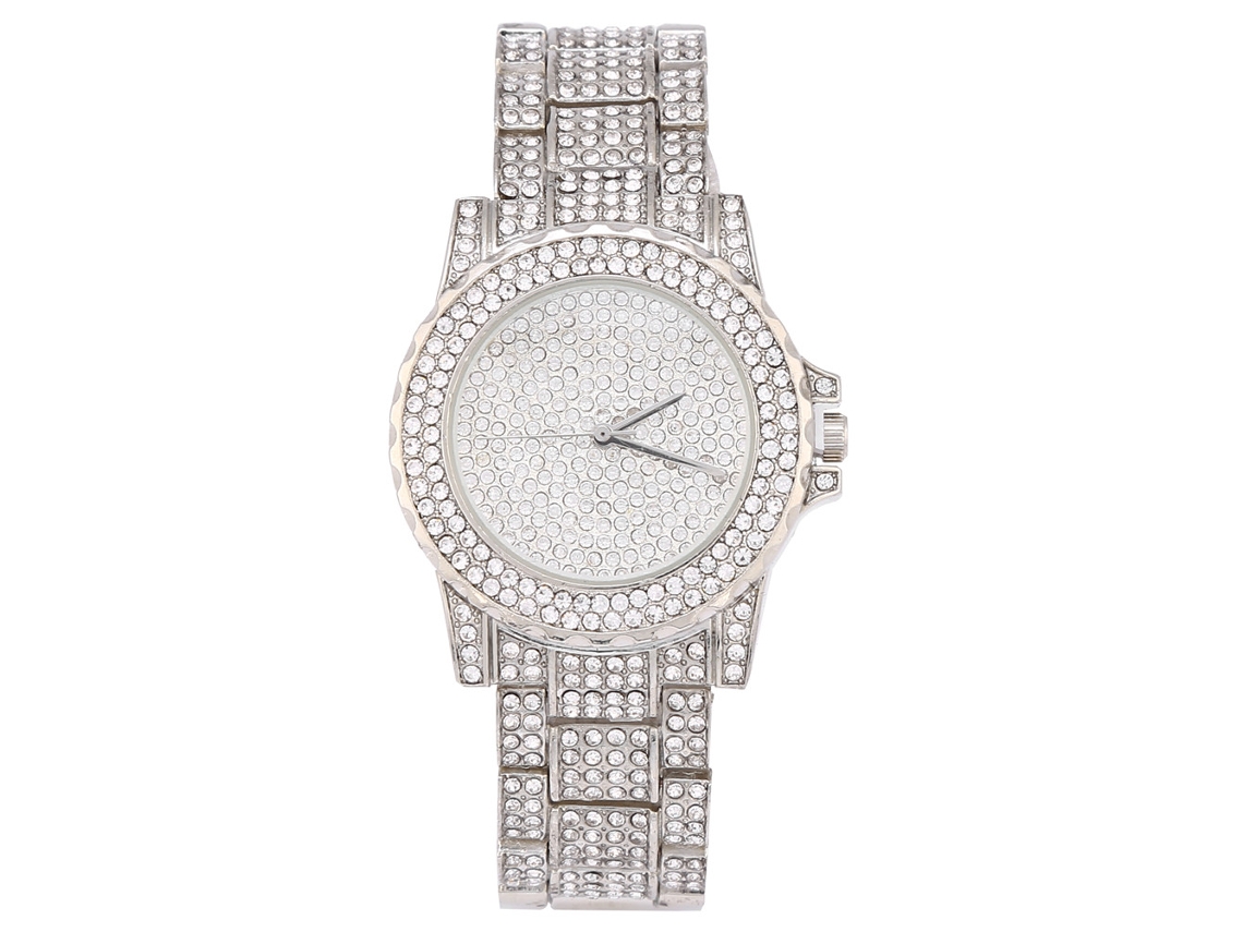 Reloj De Pulsera Analógico Redondo De Cuarzo Para Mujer Con Diamantes De Imitación Y Elegante Decoración Plateada.
