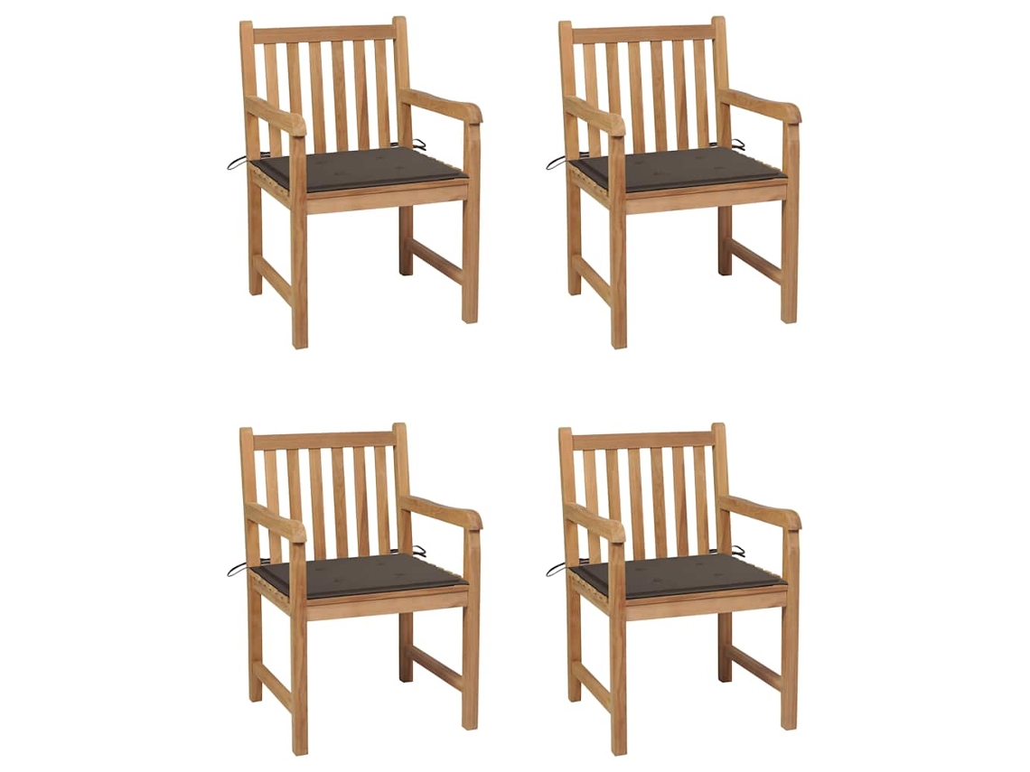 Sillas de jardín con cojines Acast gris. 4 piezas de teca maciza Dkd para decoración del hogar