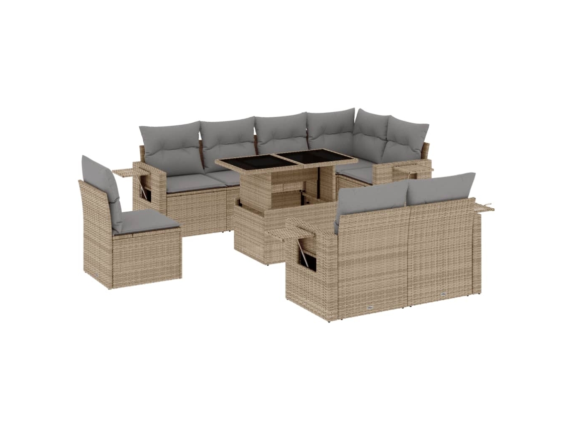 Maison Exclusive - Set De Sofás De Jardín 9 Pzas Con Cojines Ratán Sintético Beige