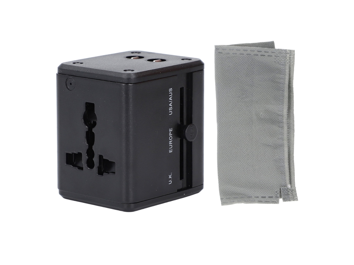 Adaptador De Viaje Universal Con Cargador De Pared Internacional Usb 2.1a Para Secador De Pelo, Teléfono Móvil Y Portátil - Negro
