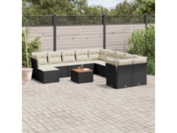 Conjunto de sofá de jardín de 12 piezas con cojines en mimbre sintético negro de DKD Home Decor