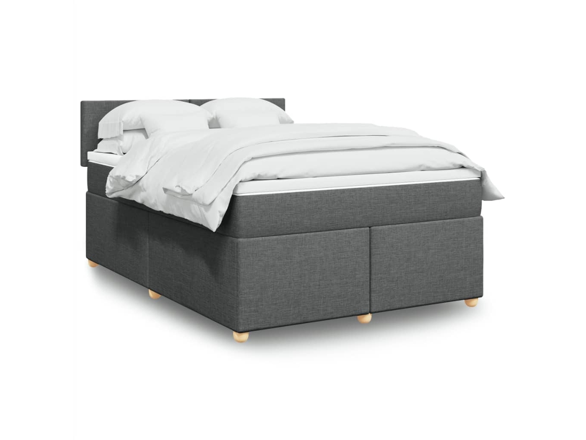 Cama Box Spring Con Colchón Tela Gris Oscuro 140x190 Cm