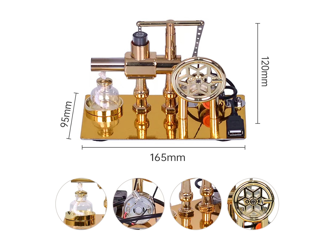Kit Educativo Para Maquetas De Motores Stirling De Aire Caliente Con Volante De Estrella De Seis Puntas Led.