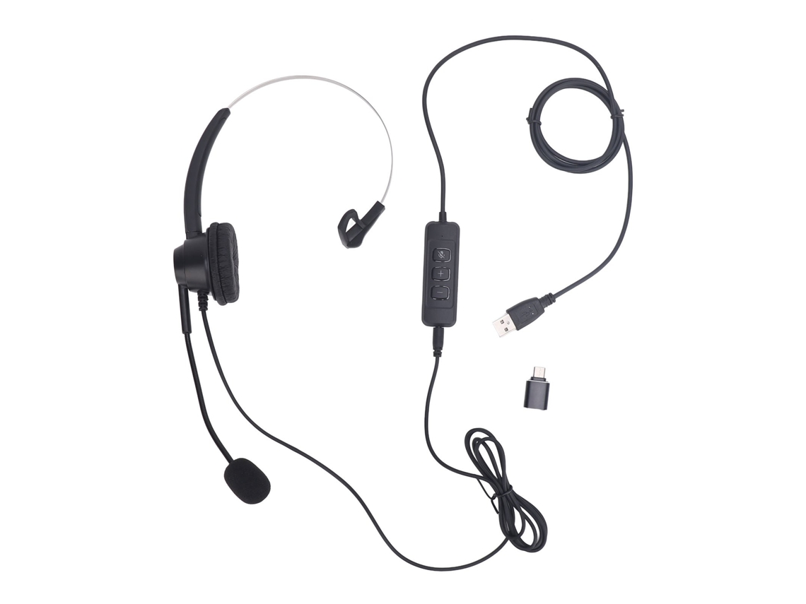 Fone De Ouvido Mono Com Fio Usb Usb C 3.5mm Cancelamento De Ruído Ajuste De Volume Para Pc Laptop Celular Tablet
