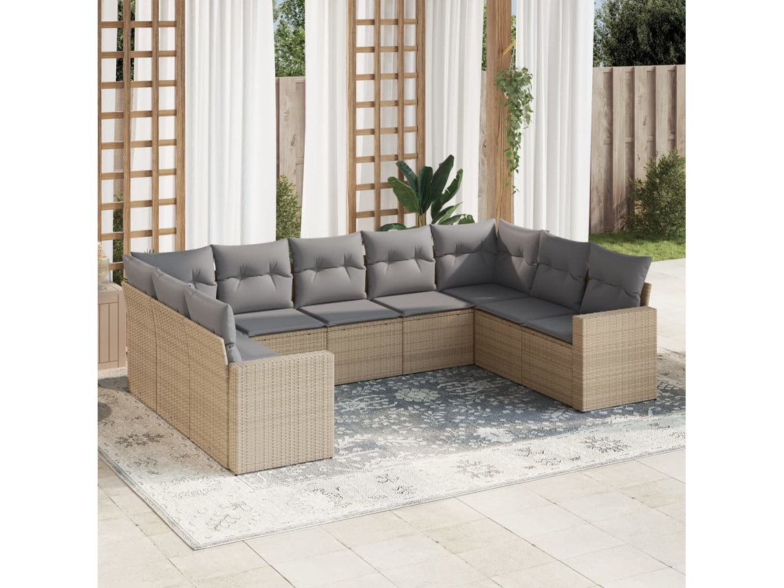 Conjunto de sofá de jardín de 9 piezas con cojines, mimbre sintético beige, Dkd Home Decor