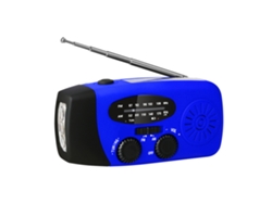 Radio portátil de emergencia Yuysan HN 071 FM/AM, recargable por energía solar, con dinamo de manivela, linterna LED, 2000 mAh, alarma SOS azul