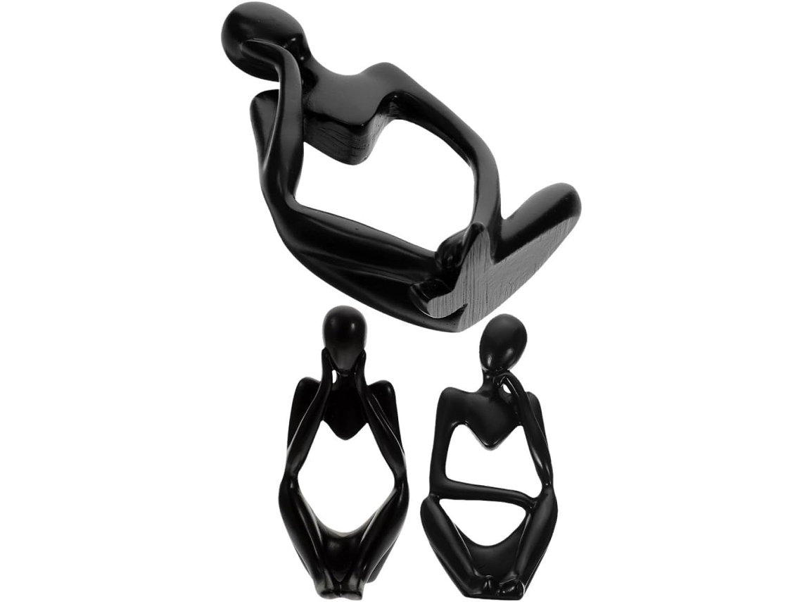 Conjunto 3 Figuras Abstractas Resina Negra Estatuas Pensadores Modernos Decoración Interiores Esculturas