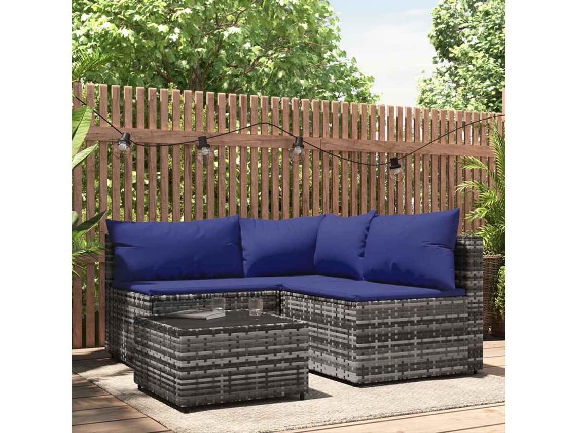 Conjunto de muebles de jardín con cojines, mimbre gris PE Dkd Home Decor