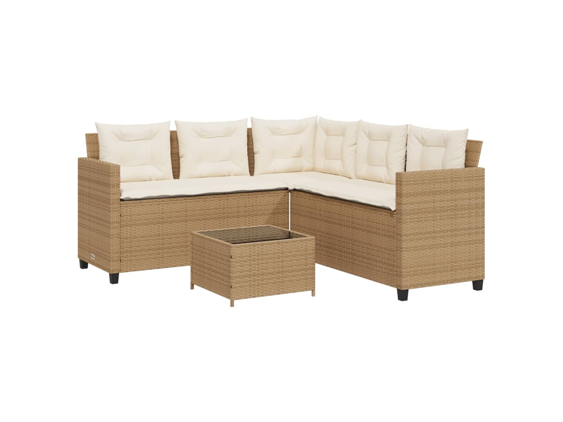 Sofá de jardín en forma de L VIDAXL con mesa y cojines ratán PE beige