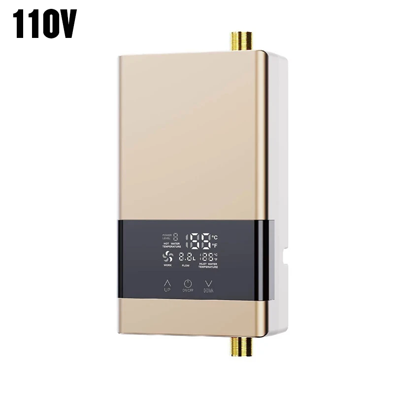 Calentador De Agua Eléctrico De Pared (110 V-4000 W, Dorado) Con Pantalla Lcd De Temperatura Y Control Remoto