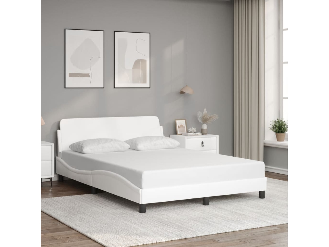 Estructura De Cama Sin Colchón Cuero Sintético Blanco 140x190cm