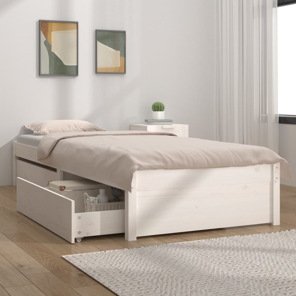 Estructura de Cama Individual con Cajones VIDAXL (Blanco -Madera)